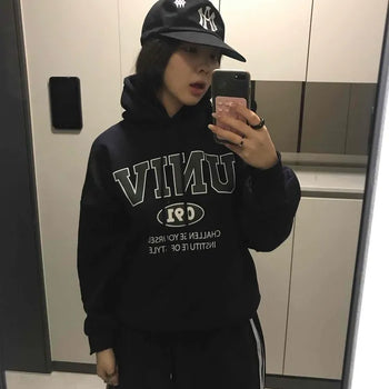Vintage Lettering Oversized Fleece-Lined Hoodie