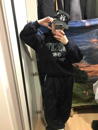 Vintage Lettering Oversized Fleece-Lined Hoodie
