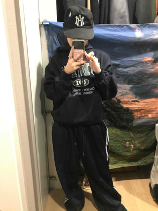 Vintage Lettering Oversized Fleece-Lined Hoodie