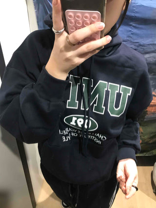Vintage Lettering Oversized Fleece-Lined Hoodie