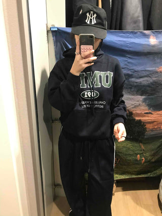 Vintage Lettering Oversized Fleece-Lined Hoodie