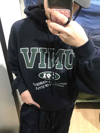 Vintage Lettering Oversized Fleece-Lined Hoodie