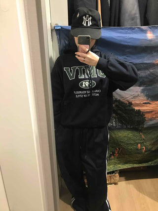 Vintage Lettering Oversized Fleece-Lined Hoodie