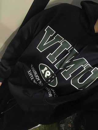 Vintage Lettering Oversized Fleece-Lined Hoodie