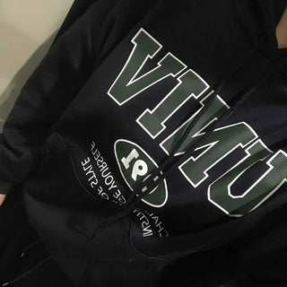 Vintage Lettering Oversized Fleece-Lined Hoodie