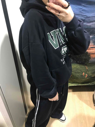 Vintage Lettering Oversized Fleece-Lined Hoodie
