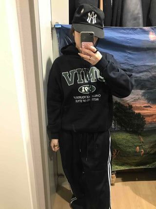 Vintage Lettering Oversized Fleece-Lined Hoodie