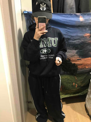 Vintage Lettering Oversized Fleece-Lined Hoodie