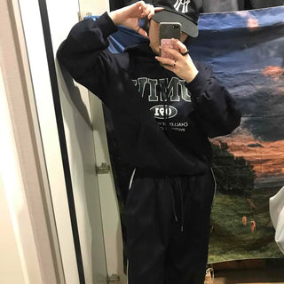 Vintage Lettering Oversized Fleece-Lined Hoodie