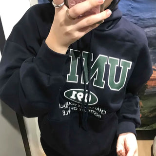 Vintage Lettering Oversized Fleece-Lined Hoodie