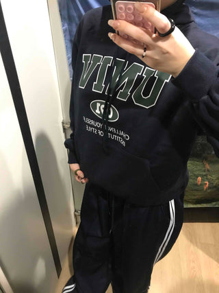 Vintage Lettering Oversized Fleece-Lined Hoodie