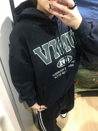 Vintage Lettering Oversized Fleece-Lined Hoodie