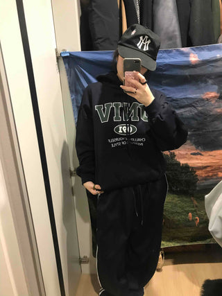 Vintage Lettering Oversized Fleece-Lined Hoodie