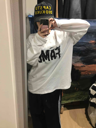 Street Lettering Oversized Round Neck Long Sleeve T-shirt