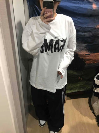 Street Lettering Oversized Round Neck Long Sleeve T-shirt