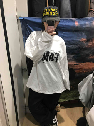 Street Lettering Oversized Round Neck Long Sleeve T-shirt