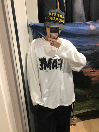Street Lettering Oversized Round Neck Long Sleeve T-shirt