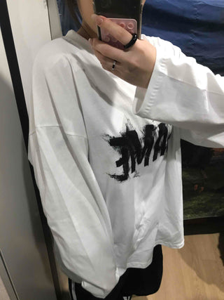Street Lettering Oversized Round Neck Long Sleeve T-shirt