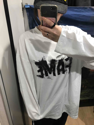 Street Lettering Oversized Round Neck Long Sleeve T-shirt