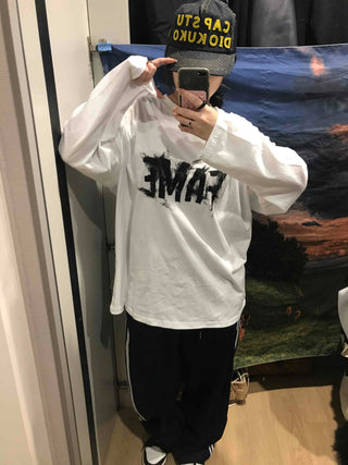 Street Lettering Oversized Round Neck Long Sleeve T-shirt