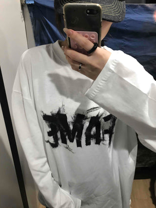 Street Lettering Oversized Round Neck Long Sleeve T-shirt