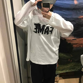 Street Lettering Oversized Round Neck Long Sleeve T-shirt
