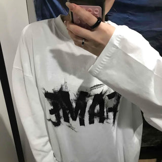 Street Lettering Oversized Round Neck Long Sleeve T-shirt