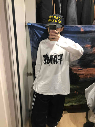 Street Lettering Oversized Round Neck Long Sleeve T-shirt