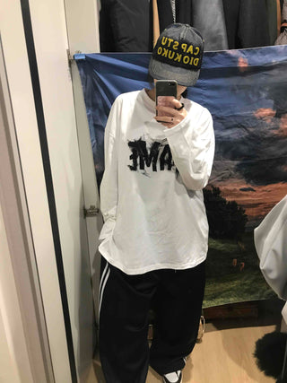 Street Lettering Oversized Round Neck Long Sleeve T-shirt