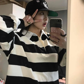 Big Stripe Oversized Collared T-shirt