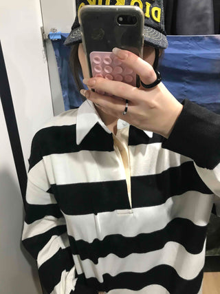 Big Stripe Oversized Collared T-shirt