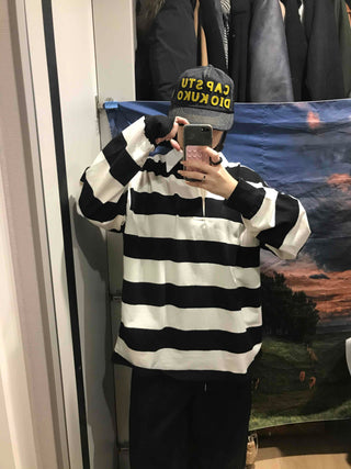 Big Stripe Oversized Collared T-shirt