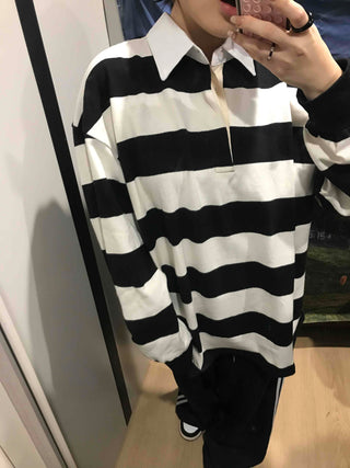Big Stripe Oversized Collared T-shirt