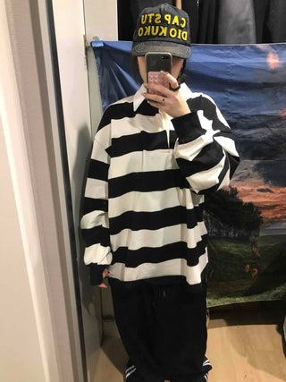 Big Stripe Oversized Collared T-shirt