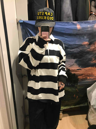 Big Stripe Oversized Collared T-shirt