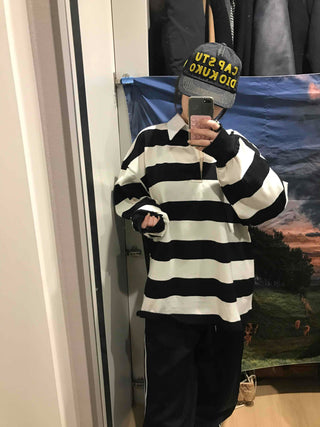 Big Stripe Oversized Collared T-shirt