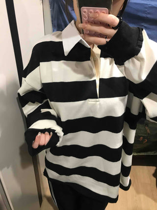 Big Stripe Oversized Collared T-shirt