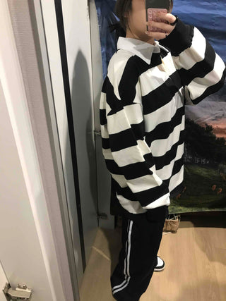 Big Stripe Oversized Collared T-shirt