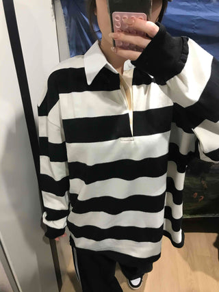 Big Stripe Oversized Collared T-shirt