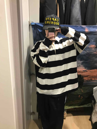 Big Stripe Oversized Collared T-shirt