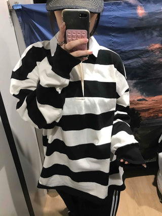 Big Stripe Oversized Collared T-shirt
