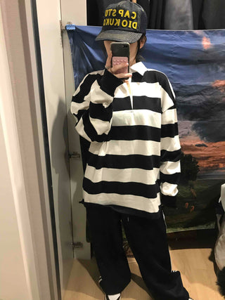 Big Stripe Oversized Collared T-shirt