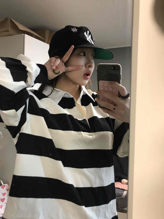 Big Stripe Oversized Collared T-shirt