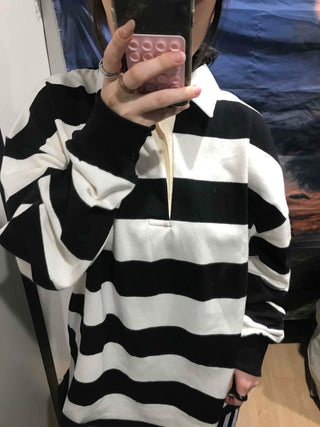 Big Stripe Oversized Collared T-shirt