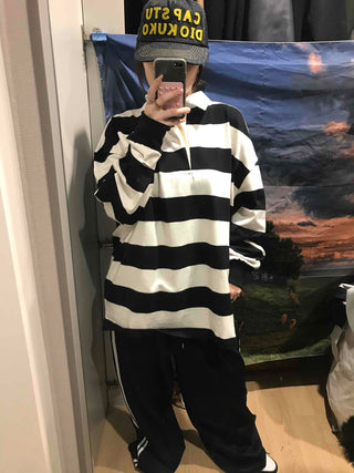 Big Stripe Oversized Collared T-shirt