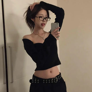Chic Modern Off-Shoulder Slim Turtleneck Knit