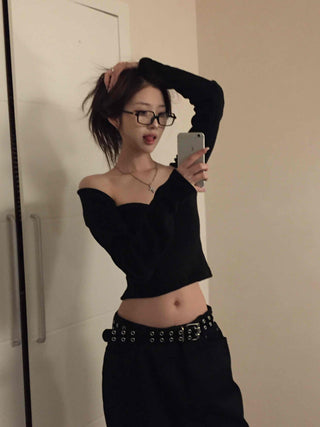 Chic Modern Off-Shoulder Slim Turtleneck Knit