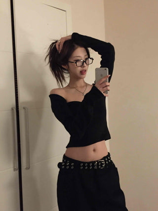 Chic Modern Off-Shoulder Slim Turtleneck Knit