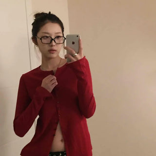 Cozy Flare Fit Gold Button Pumpkin Knit Cardigan