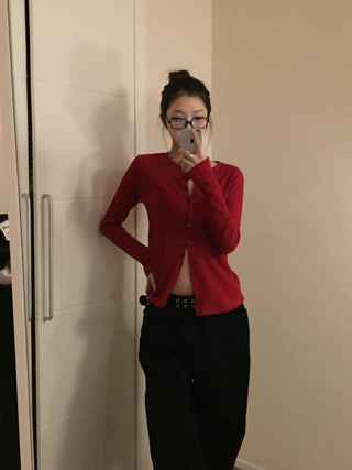 Cozy Flare Fit Gold Button Pumpkin Knit Cardigan